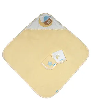 Abracadabra Set Of Hooded Towel And Wash Cloth Teddy - Yellow