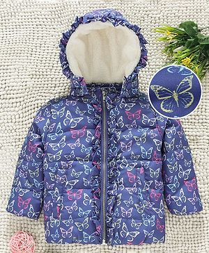 Babyhug Full Sleeves Hooded Jacket Allover Printed - Blue
