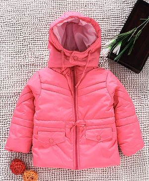 Babyhug Full Sleeves Padded Winter Jacket With Detachable Hood - Pink