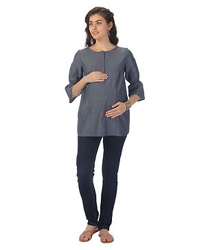 Kriti Three Fourth Sleeves Maternity Nursing Top - Blue