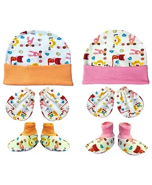 Brandonn New Cap Mittens & Booties Set Multi Print Orange Pink  -  Diameter 12 cm