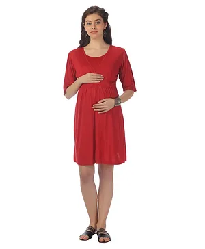 Kriti Three Fourth Sleeves Maternity Dress - Red
