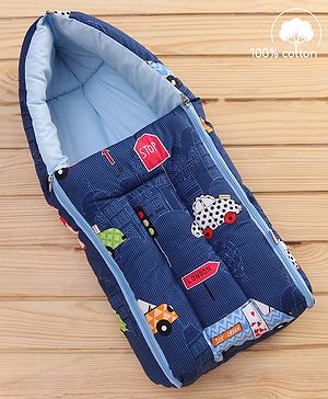 Babyhug Sleeping Bag Cars Print - Navy Blue