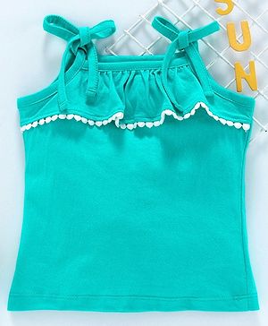 Babyhug Singlet Sleeves Top With Ruffle Detail - Green