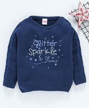 Babyhug Full Sleeves Sweater Glitter & Sparkle Print - Navy Blue