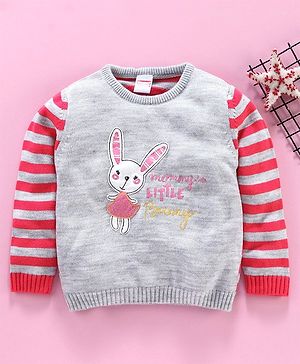 Babyhug Full Sleeves Sweater Bunny Patch - Pink Grey