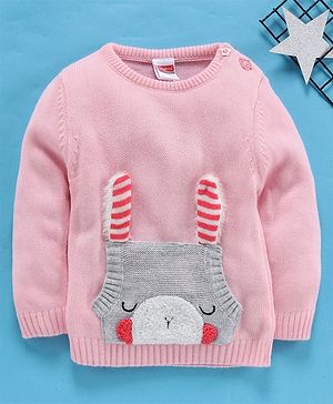 Babyhug Full Sleeves Sweater Animal Patch - Pink
