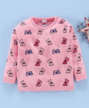 Babyhug Full Sleeves Sweater Butterfly Print - Pink