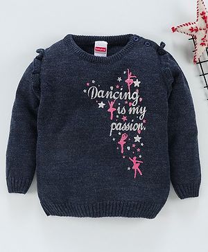 Babyhug Full Sleeves Sweater Dancing Print - Navy Blue