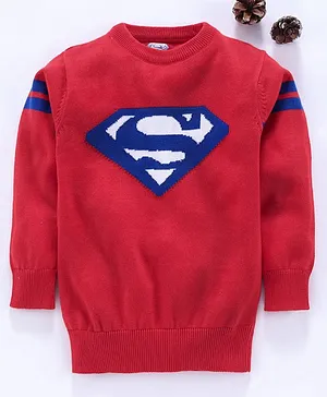 Mom's Love Full Sleeves  Pullover Sweater Superman Design - Red