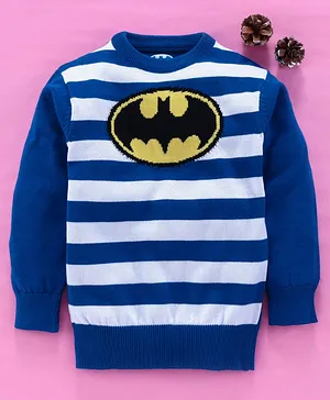Mom's Love Full Sleeves Striped Pullover Sweater Batman Design - Blue