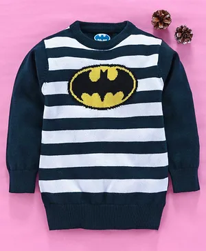 Mom's Love Full Sleeves Striped Pullover Sweater Batman Design - Navy Blue