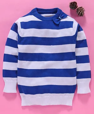 Mom's Love Full Sleeves Striped Pullover Sweater - Blue