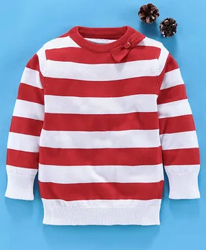 Mom's Love Full Sleeves Striped Pullover Sweater - Red