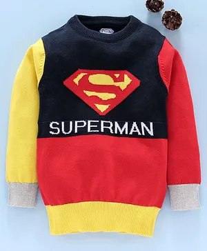 Mom's Love Full Sleeves Pullover Sweater Superman Print - Navy Red