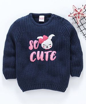 Babyhug Full Sleeves Sweater Cute Print - Navy Blue