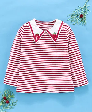 Lekeer Kids Full Sleeves Striped Tee Strawberry Patch - Red