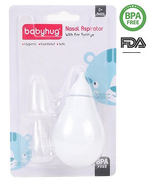 Babyhug 2-in-1 Nasal Aspirator & Ear Syringe for Babies White  Soft Tip| Safe | Hygienic | Newborns | BPA Free | Cold Relief | Easy to Clean | Travel Friendly