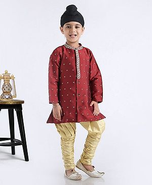 Babyhug Full Sleeves Kurta & Jodhpuri Breaches Abstract Design - Maroon