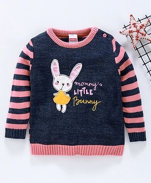 Babyhug Full Sleeves Sweater Bunny Patch - Navy Blue