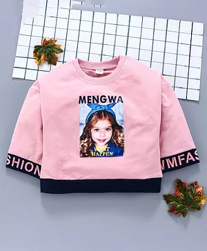 Meng Wa Full Sleeves Tee Graphic Girl Print - Pink