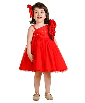 Jelly Jones Diamond Detailed Flower Theme Sleeveless Dress - Red