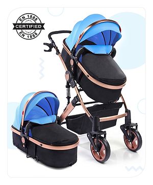 Babyhug Majestic Stroller Cum Carry Cot With Canopy - Blue Babyhug Majestic Stroller Cum Carry Cot With Canopy - Blue