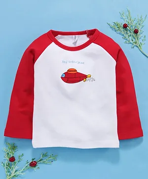 Lekeer Full Sleeves Raglan Tee Submarine Print - Red White