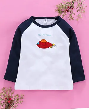 Lekeer Full Sleeves Raglan Tee Submarine Print - Navy Blue White