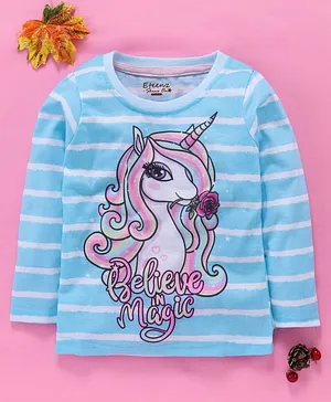 Eteenz Full Sleeves Top Unicorn Print - Blue