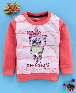 Eteenz Full Sleeves Sweatshirt Owl Days Print - Peach