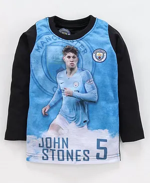 Game Begins Full Sleeves Tee John Stones Football Player Print - Blue Black