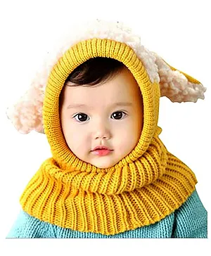 Syga Knitted Woolen Dog Design Cap - Yellow