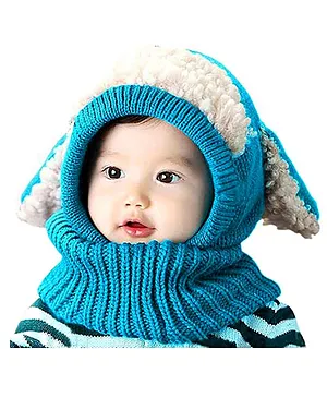 Syga Knitted Woolen Dog Design Cap - Blue