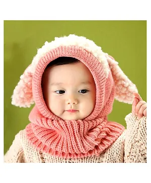 Syga Knitted Woolen Dog Design Cap - Pink