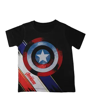 Marvel By Crossroads Avengers Endgame Captain America's Shield Printed Half Sleeves T-Shirt - Black