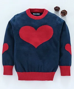 Mom's Love Full Sleeves Pullover Sweater Heart Print - Blue Red
