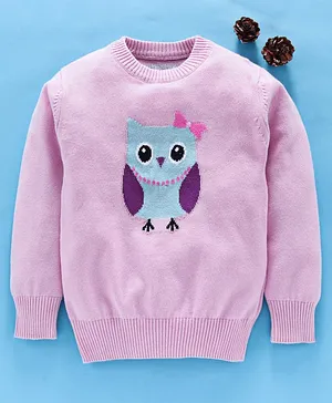 Mom's Love Full Sleeves Pullover Sweater Owl Print - Pink