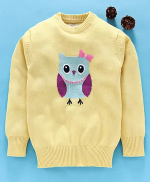 Mom's Love Full Sleeves Pullover Sweater Owl Print - Yellow