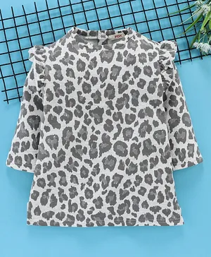 Fox Baby Three Fourth Sleeves Frock Leopard Print - Grey