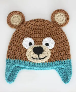 Love Crochet Art Bear Pattern Beanie - Brown & Blue