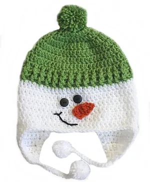 Love Crochet Art Snowman Theme Crochet Cap - White & Green
