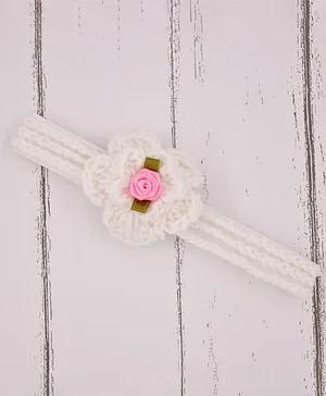 Love Crochet Art Flower Detailed Crochet Headband - White & Pink