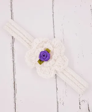 Love Crochet Art Flower Detailed Crochet Headband - White & Purple