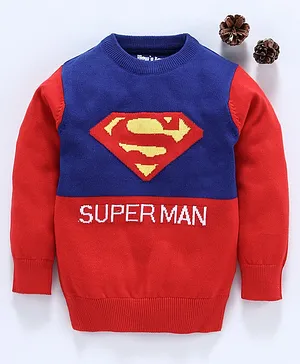 Mom's Love Full Sleeves Pullover Sweater Superman Design - Blue Red