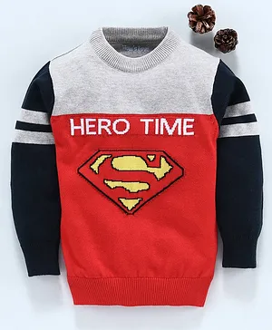 Mom's Love Full Sleeves Pullover Sweater Superman Design - Red