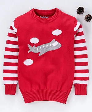 Mom's Love Full Sleeves Pullover Sweater Aeroplane Design - Red