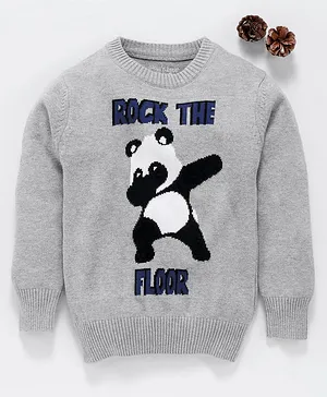 Mom's Love Full Sleeves Pullover Sweater Panda Design - Grey
