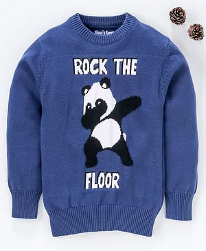 Mom's Love Full Sleeves Pullover Sweater Panda Design - Navy
