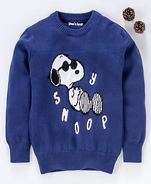 Mom's Love Full Sleeves Pullover Sweater Snoopy Design - Blue